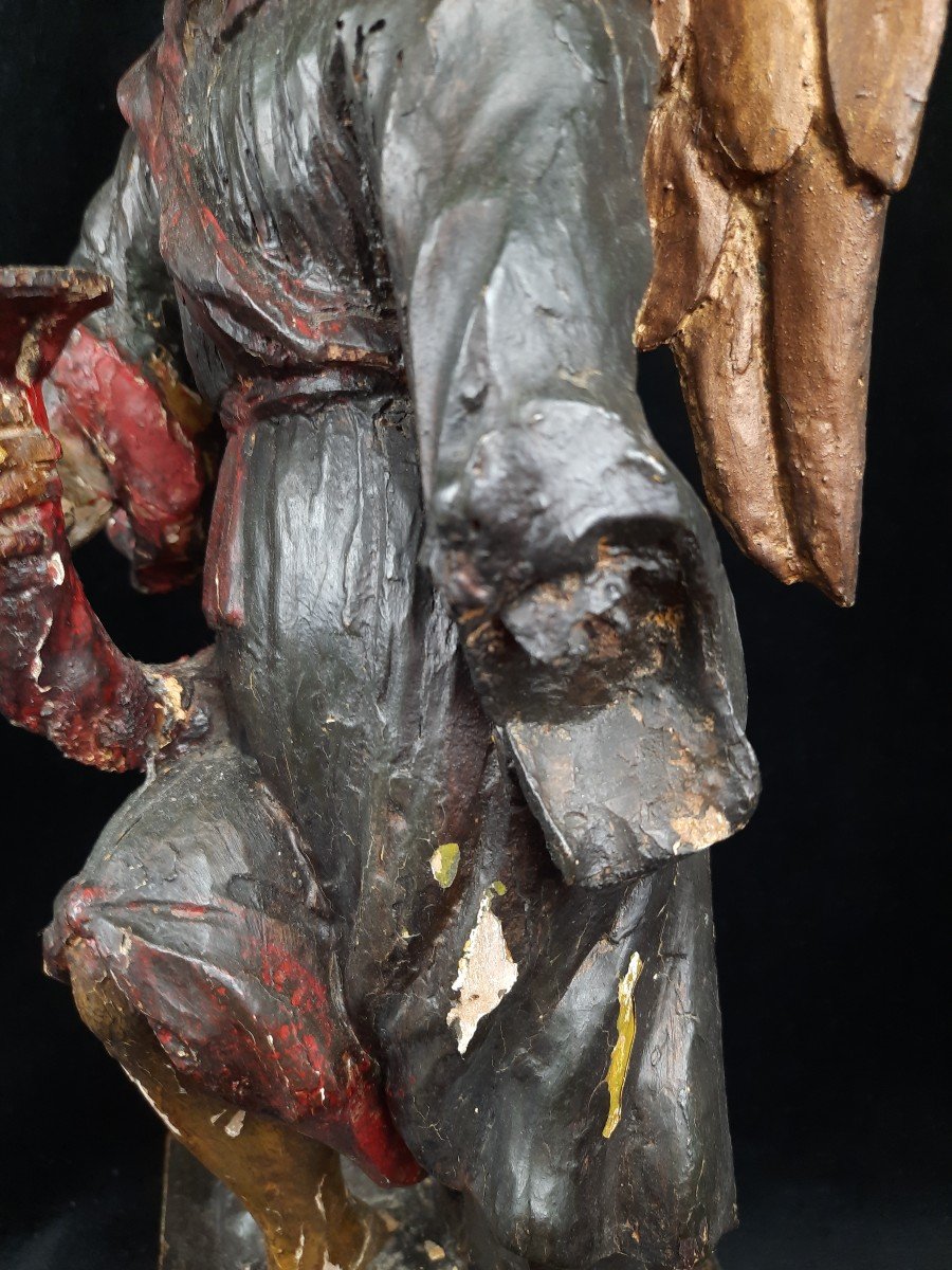 Sculpture En Bois Ange Adorateur (xixe Siècle)-photo-5