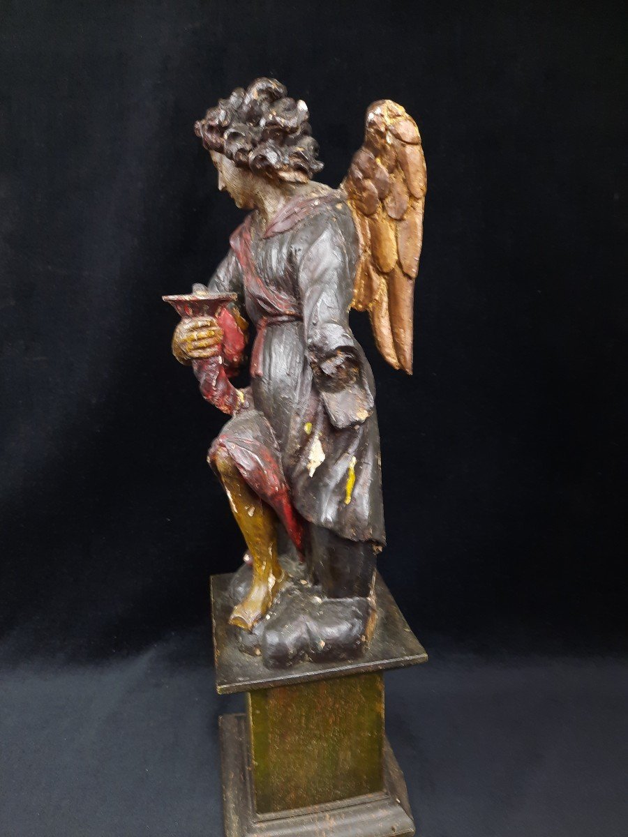 Sculpture En Bois Ange Adorateur (xixe Siècle)-photo-6