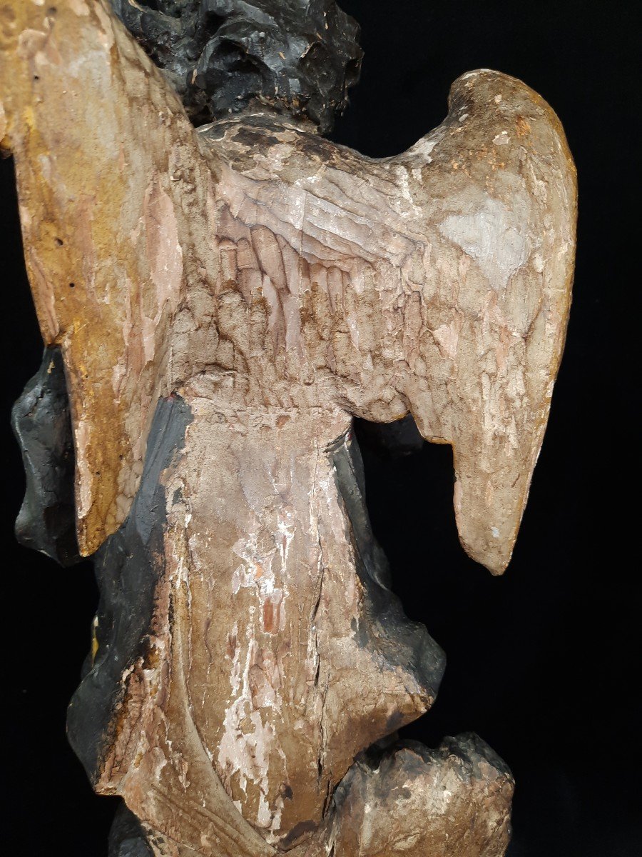 Sculpture En Bois Ange Adorateur (xixe Siècle)-photo-7