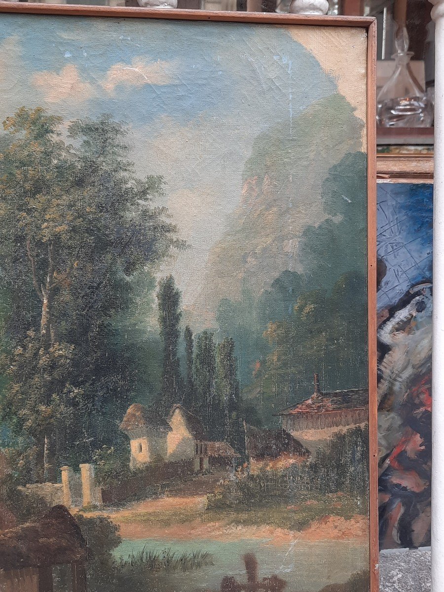 Oil On Canvas - Bucolic Landscape - 20th Century-photo-2