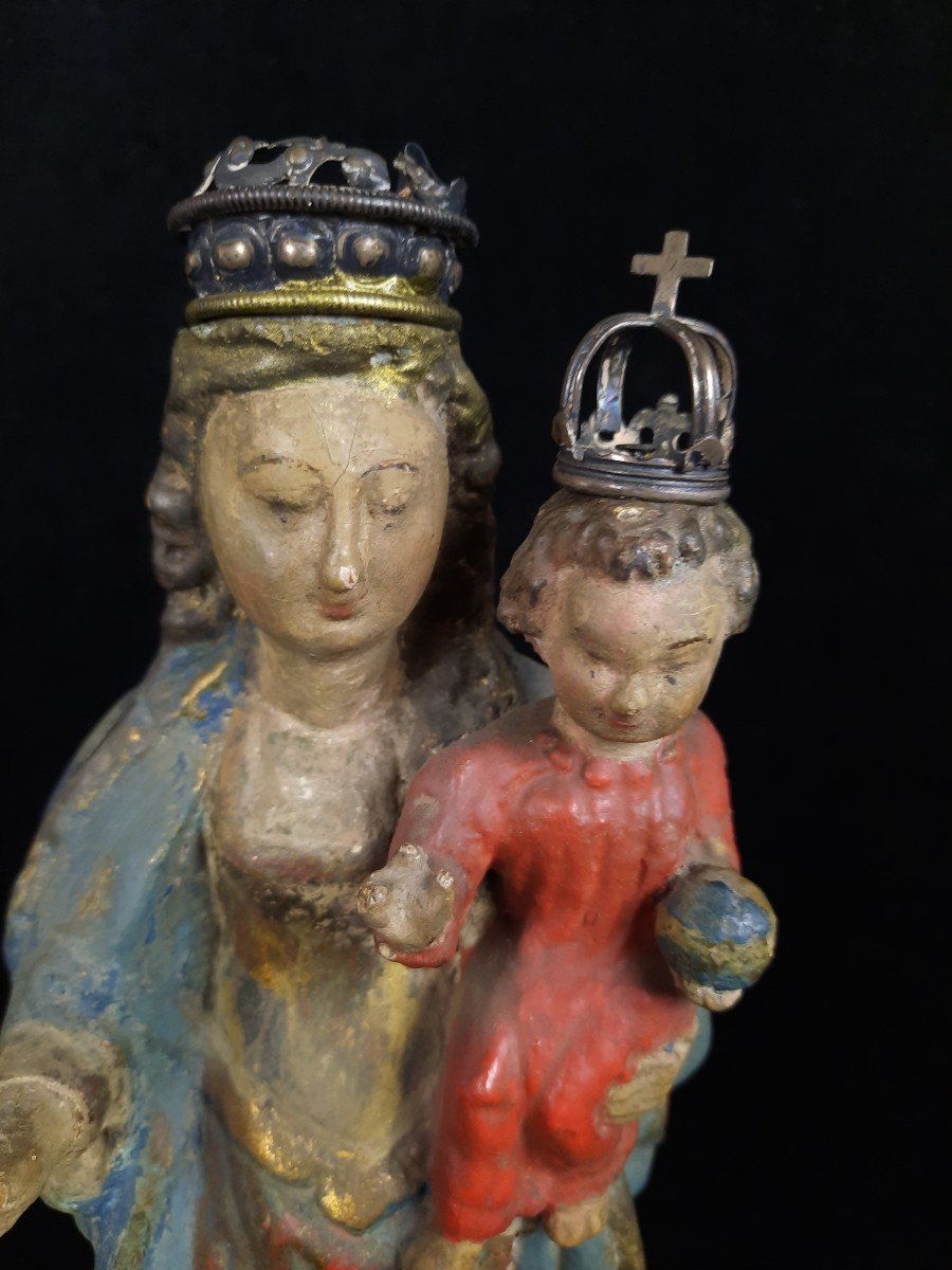 Sculpture En Bois - Vierge &agrave; l&#039;Enfant (xviiie Si&egrave;cle)-photo-3