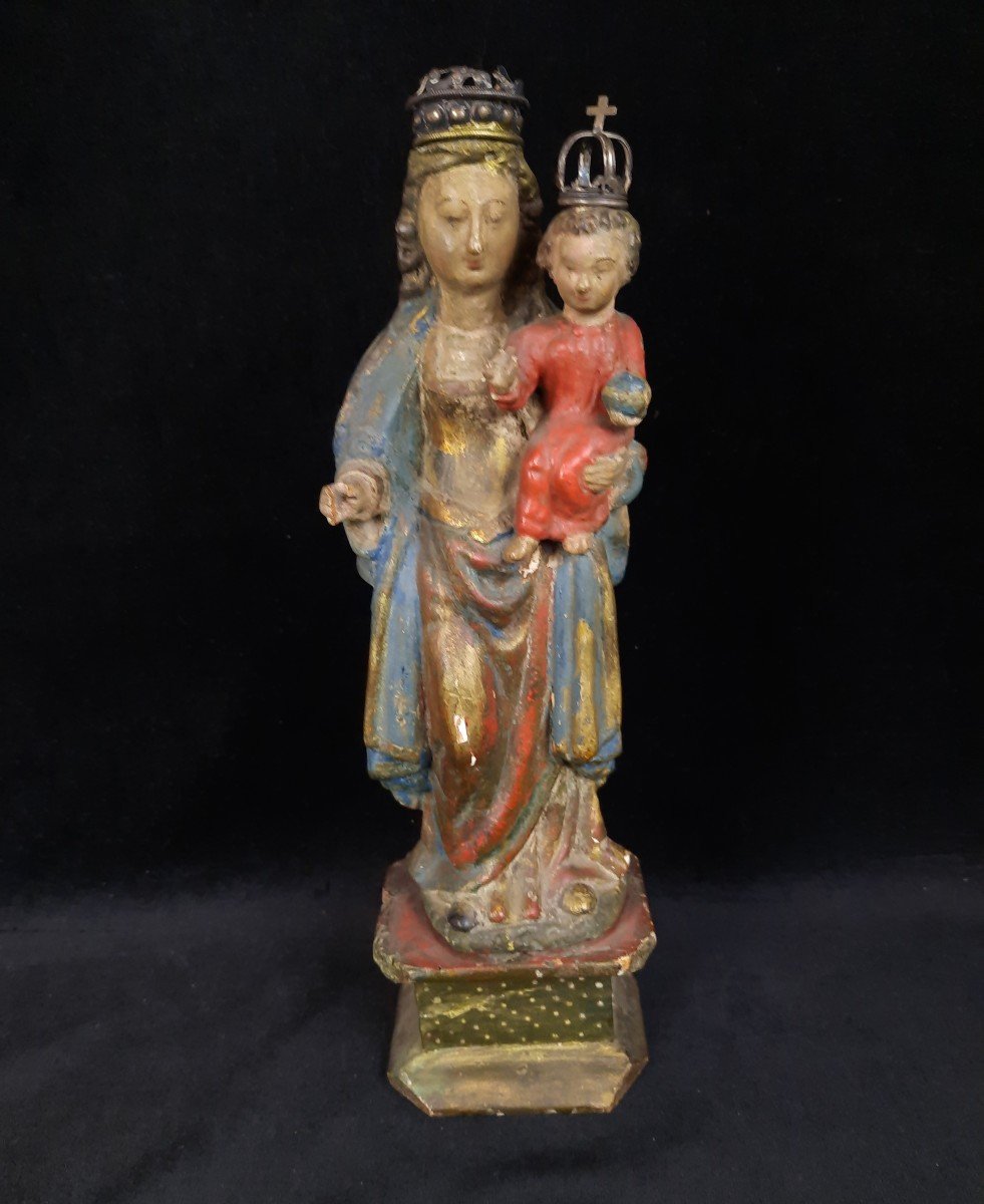 Sculpture En Bois - Vierge &agrave; l&#039;Enfant (xviiie Si&egrave;cle)