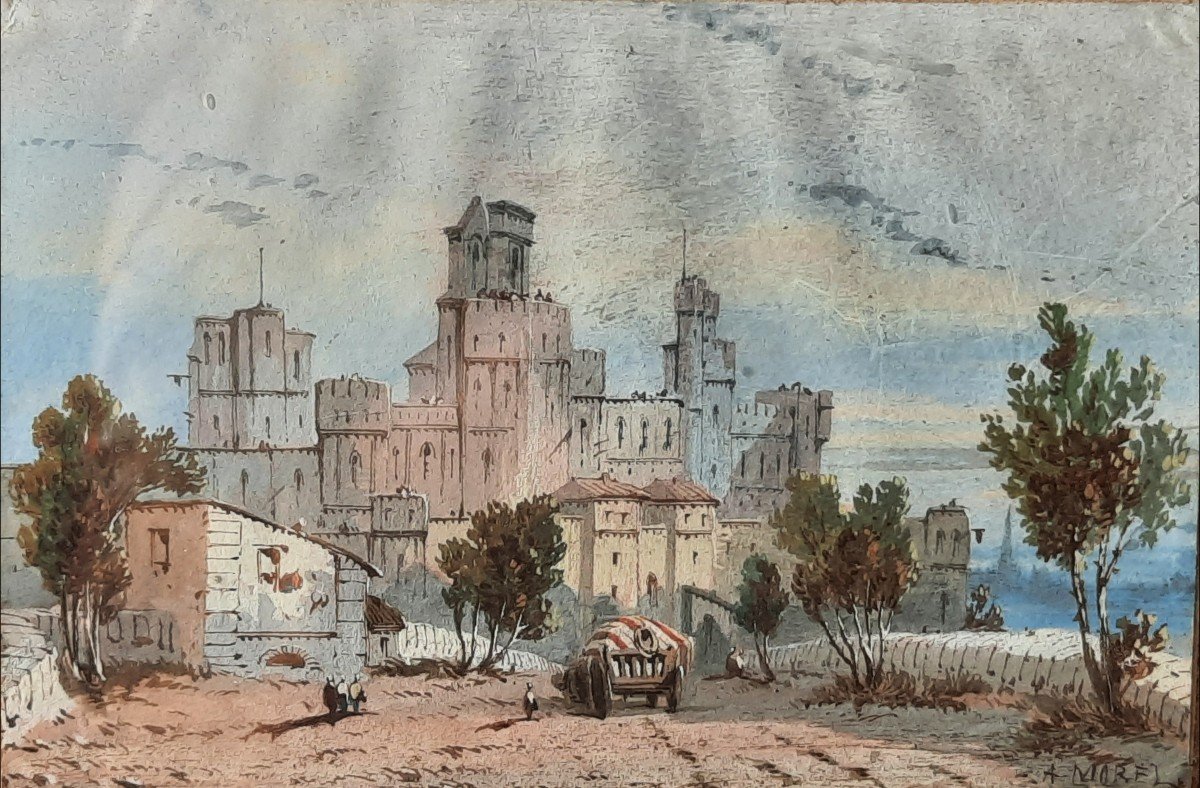Arthur Pierre Morel - Aquarelle Gouachée - Paysage (xixe Siècle)