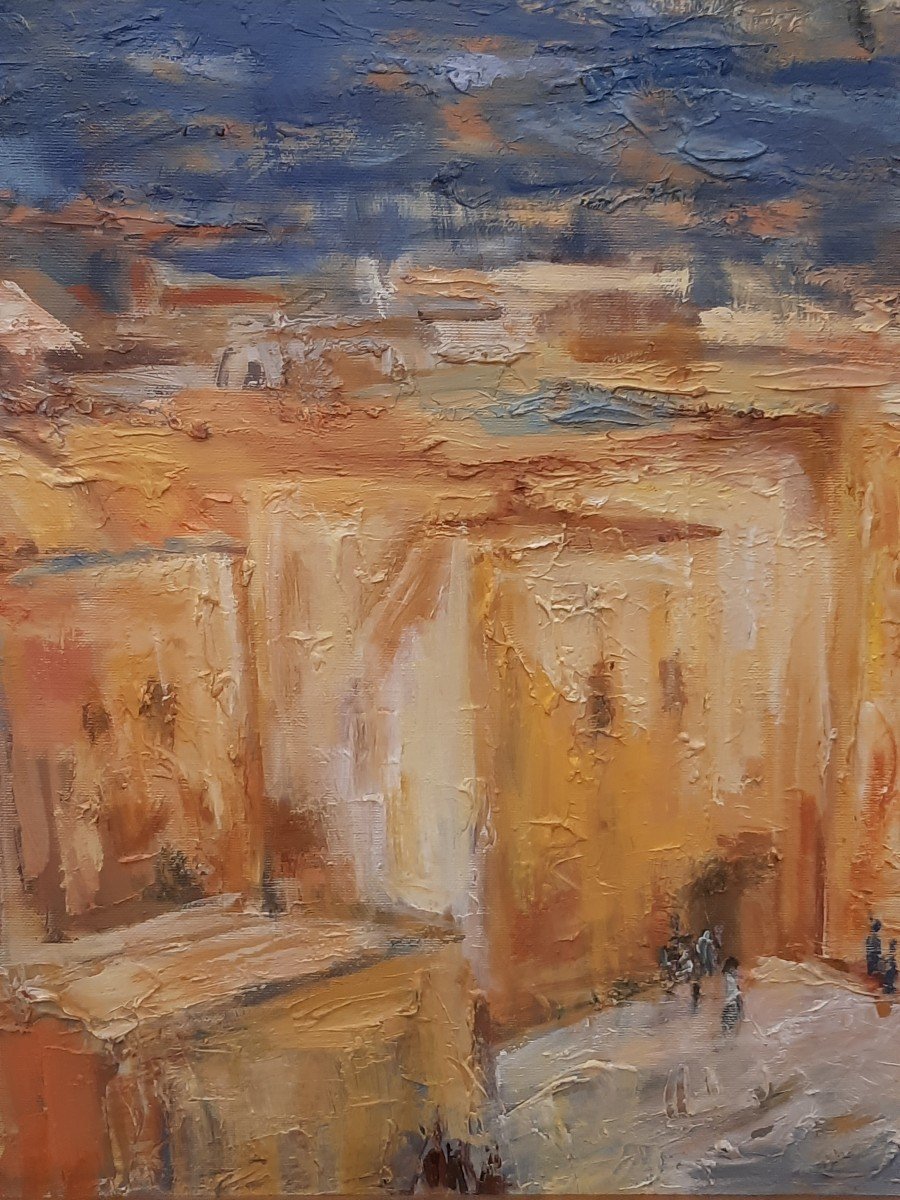 Ora Oz - Oil On Canvas - The Wailing Wall (20th Century)-photo-3