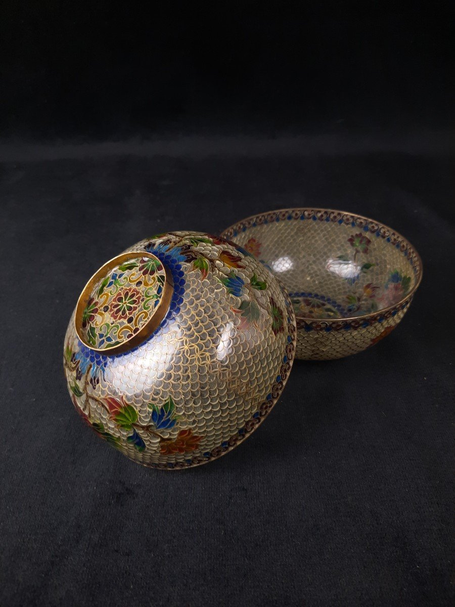 Pair Of Chinese Cloisonné Enamel Plique-à-jour Bowls -photo-3