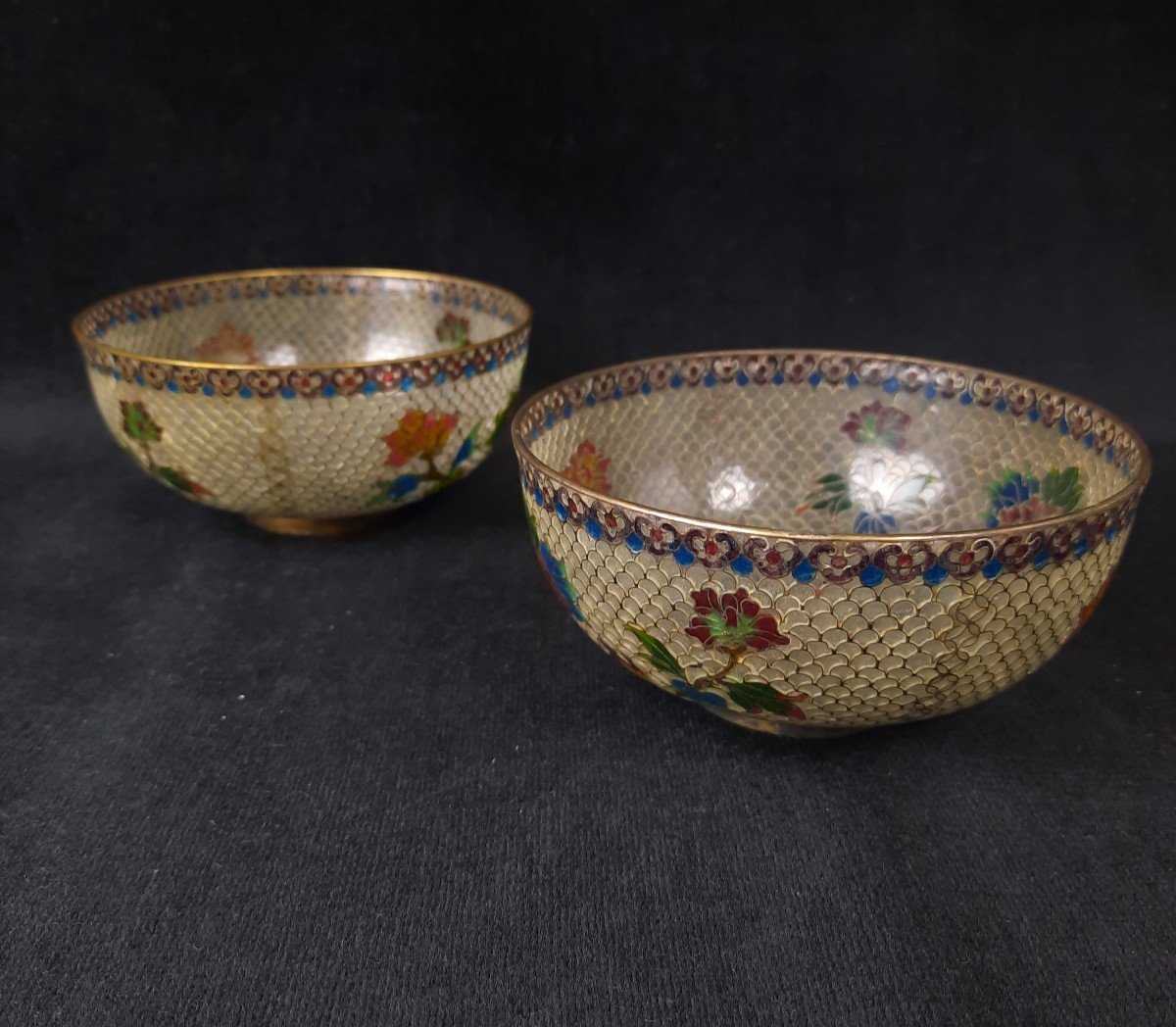 Pair Of Chinese Cloisonné Enamel Plique-à-jour Bowls 