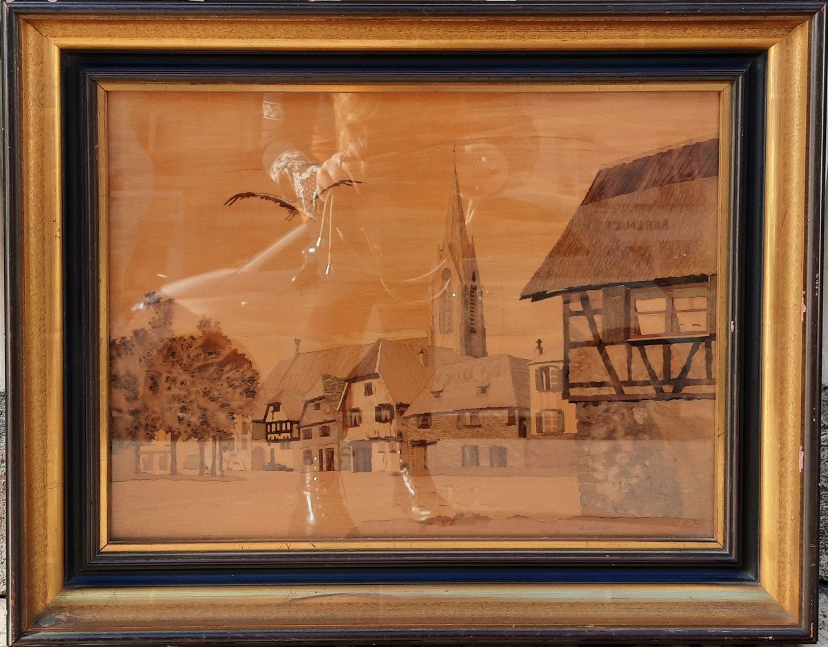 Charles Spindler - Panneau Marqueterie Village Alsacien-photo-4
