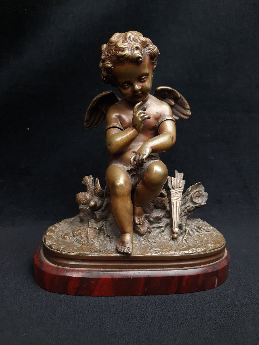 Bronze Cupidon Sur Marbre (xxe Siècle)-photo-2