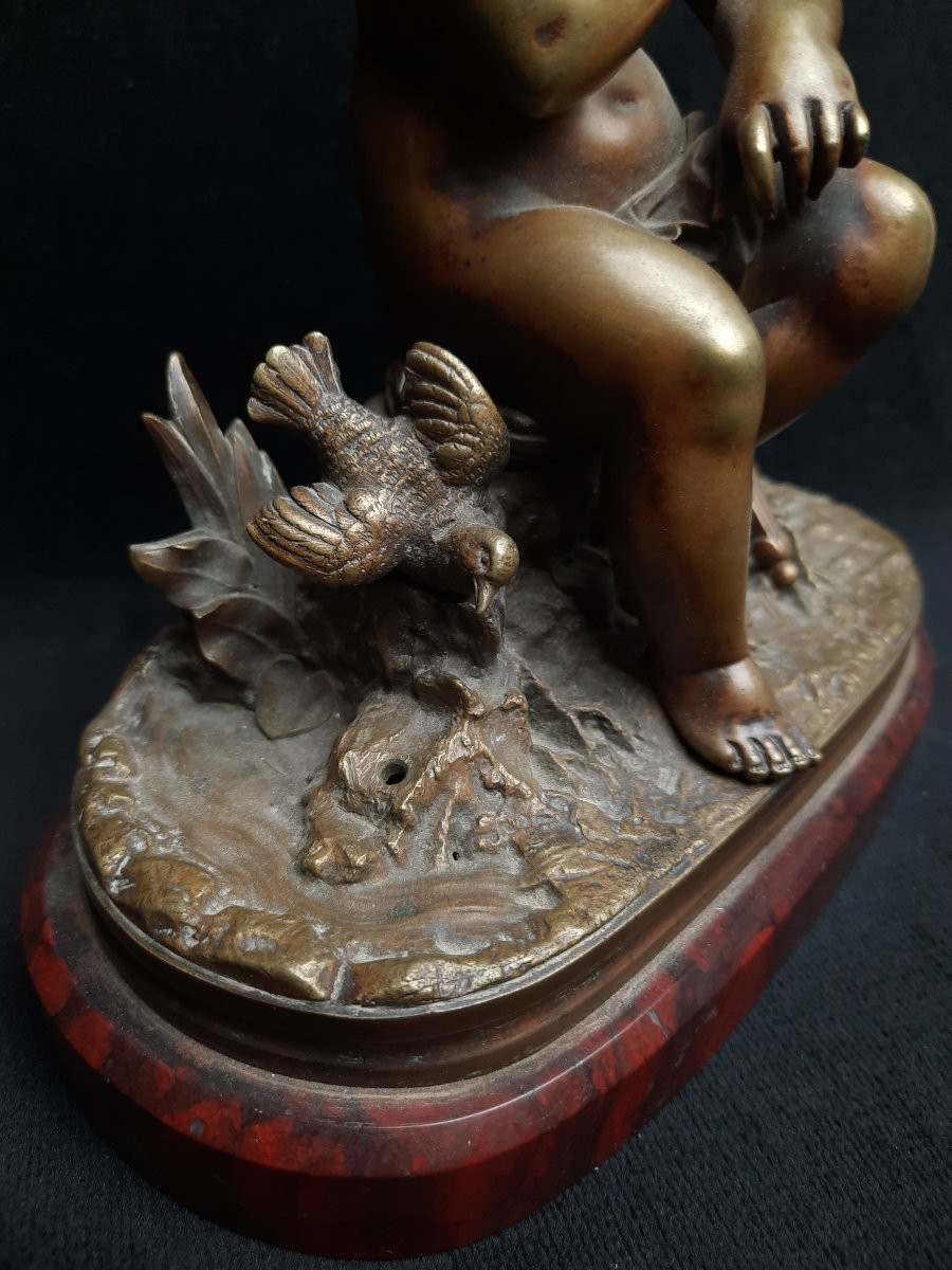Bronze Cupidon Sur Marbre (xxe Siècle)-photo-3