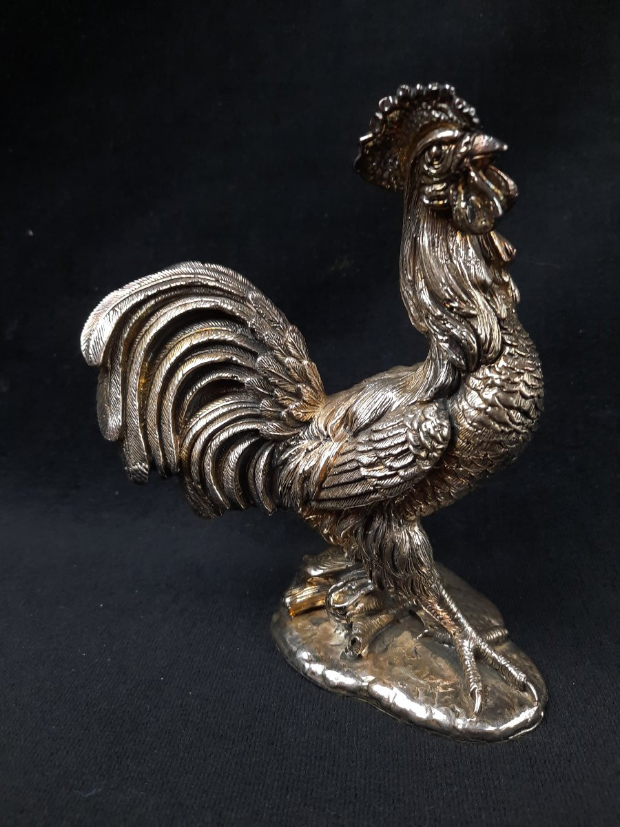 Sculpture d'Un Coq Recouvert d'Argent -photo-3