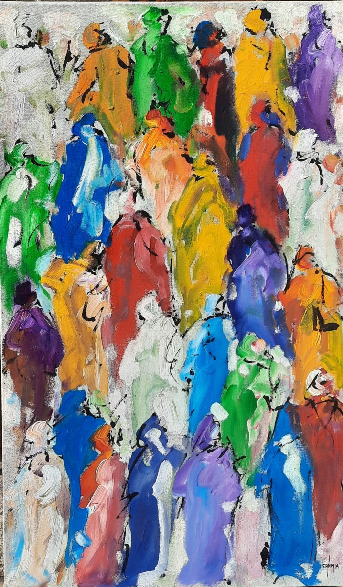 Fanak (1958) - Huile Sur Toile - La Foule 