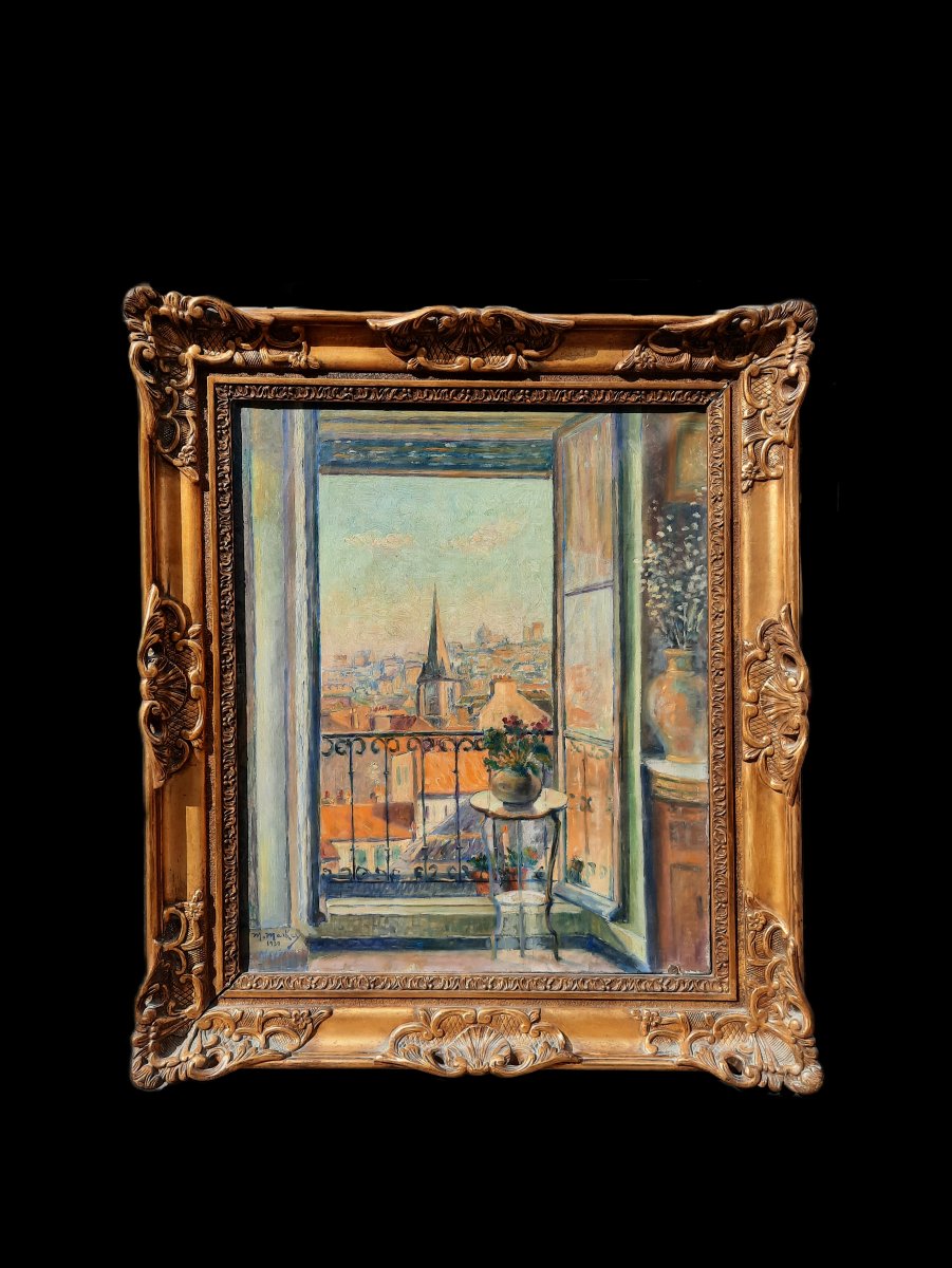 Marius Markey (xxe Siècle) - Huile Sur Toile - Vue De La Fenêtre-photo-4