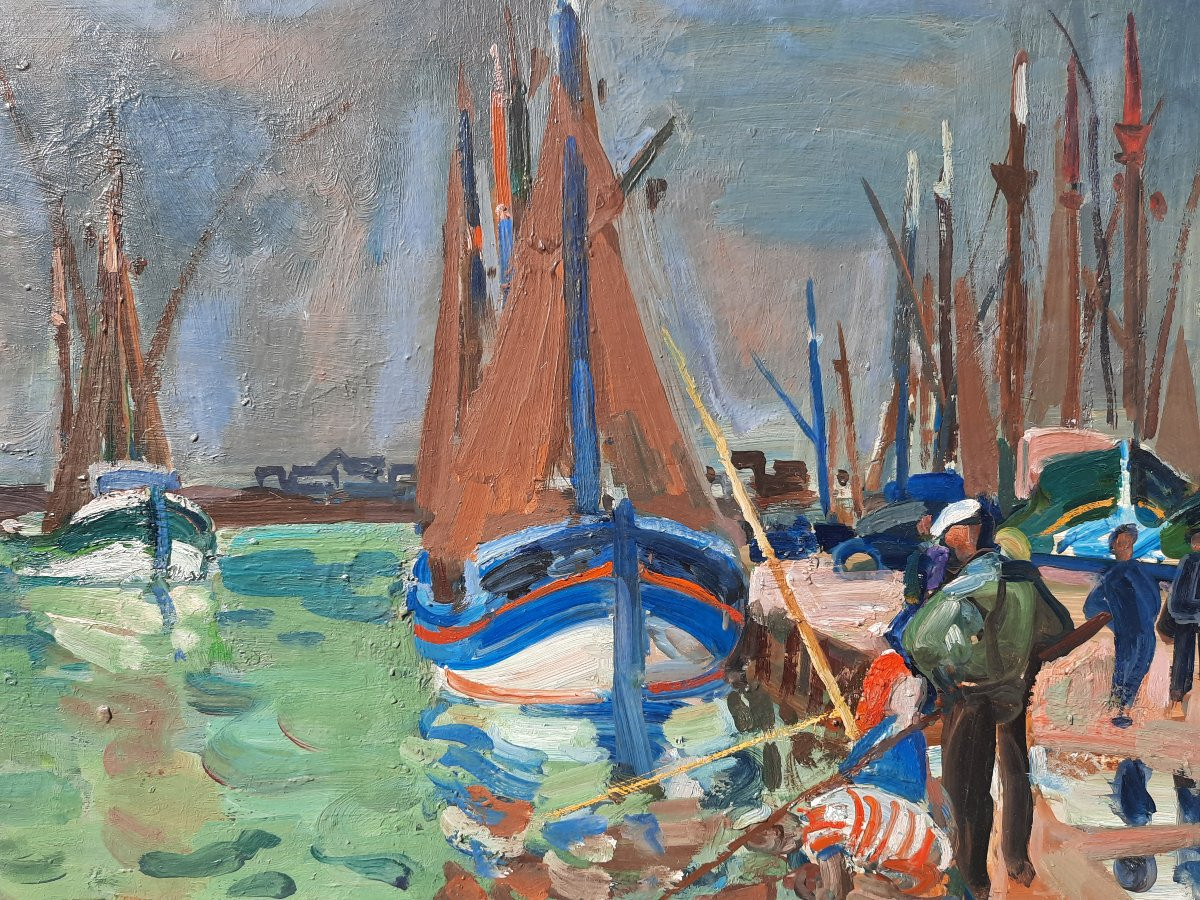 André Planson (1898-1981) - Oil On Panel - The Port Of The Isle Of Yeu -photo-2