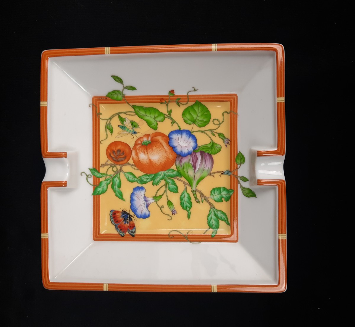 Hermès - Square Pumpkin And Butterfly Porcelain Ashtray / Cup