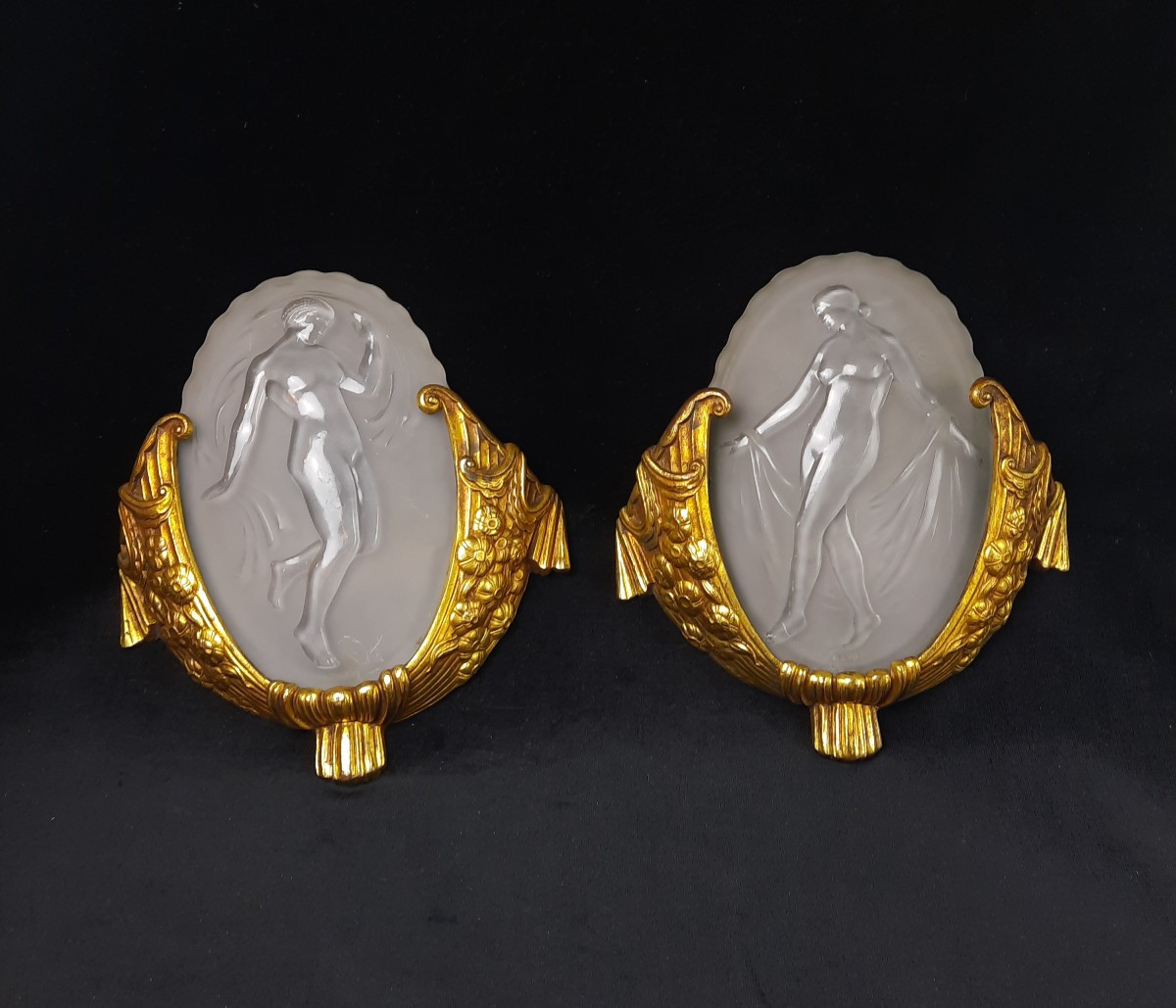 Muller Frères - Paire d'Appliques En Bronze Et Verre Art Déco