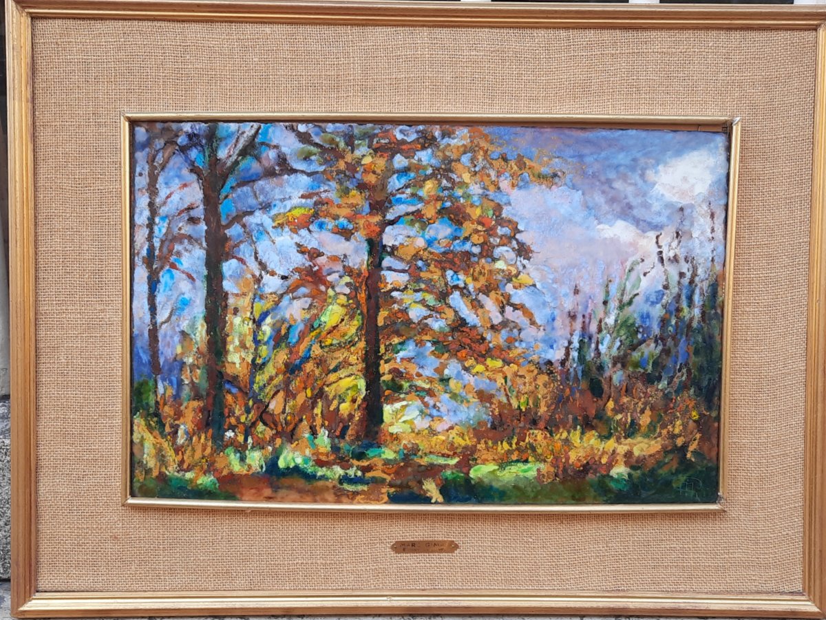 Marc Gimat (1879-1969) - Oil On Enamel - Autumn Landscape-photo-3