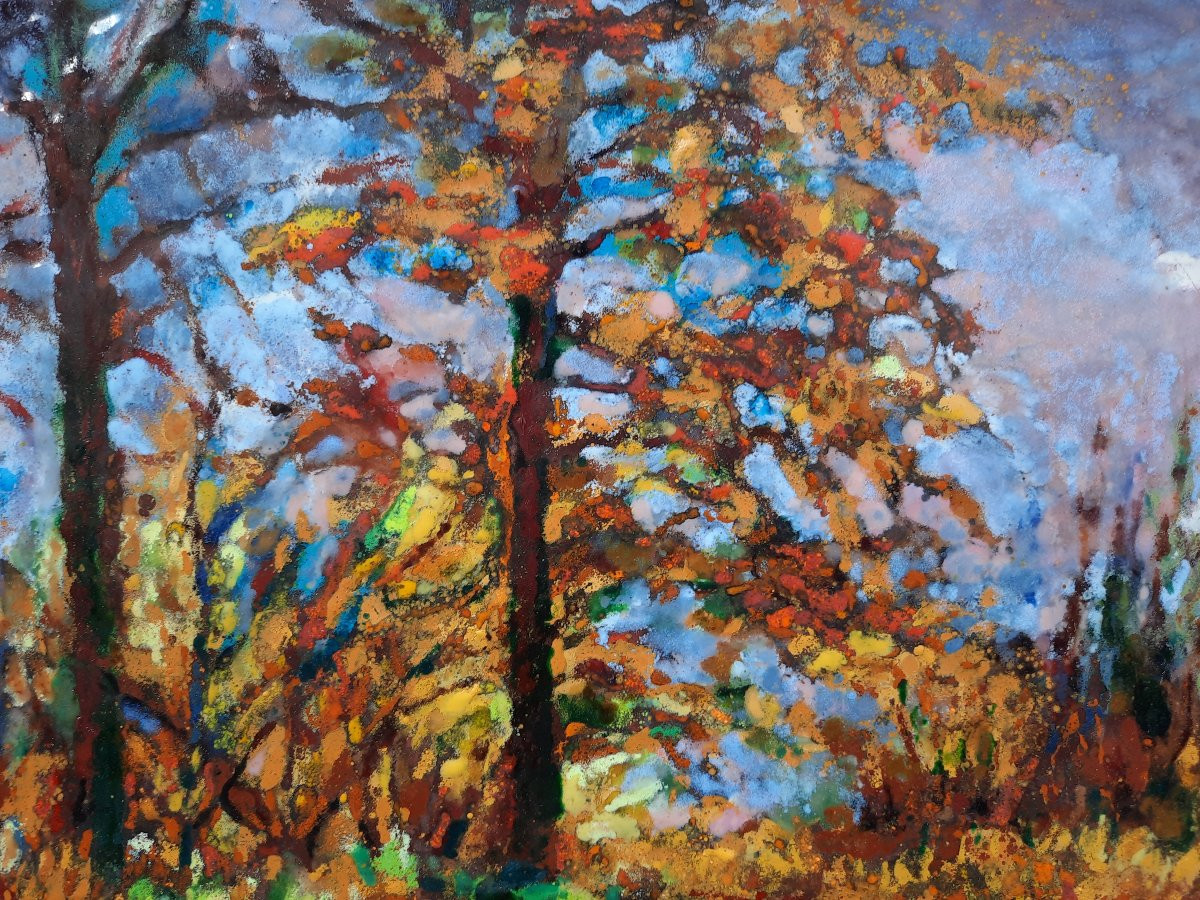 Marc Gimat (1879-1969) - Oil On Enamel - Autumn Landscape-photo-2