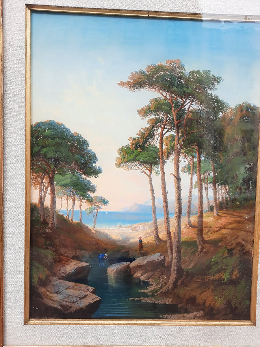 Antony Viot (1817-1866) - Gouache Sur Papier - Paysage-photo-1