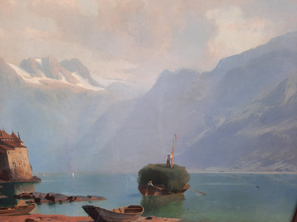 Robert Schultze (1828-1910) - Oil On Canvas - View Of Chillon Castle, Lake Geneva-photo-3