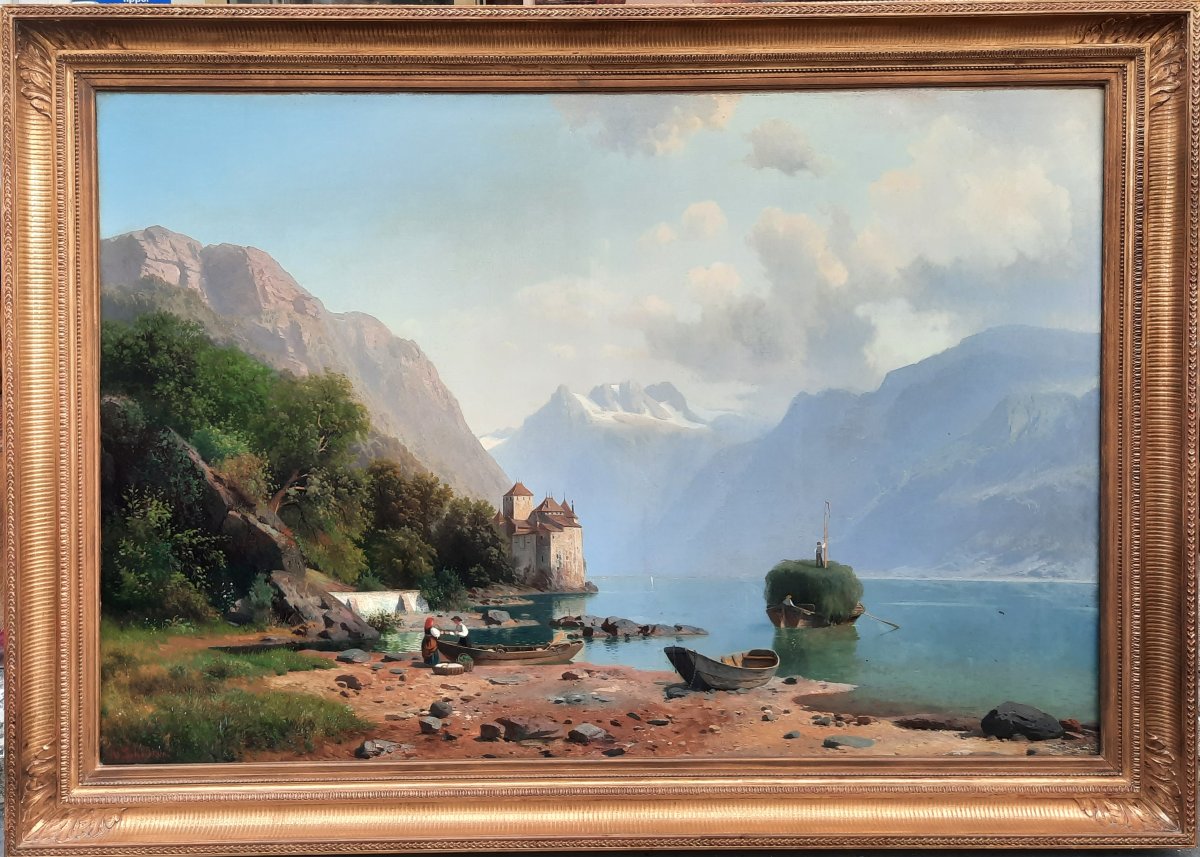 Robert Schultze (1828-1910) - Oil On Canvas - View Of Chillon Castle, Lake Geneva-photo-4