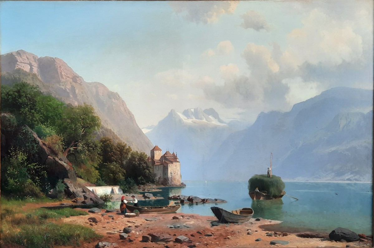 Robert Schultze (1828-1910) - Oil On Canvas - View Of Chillon Castle, Lake Geneva