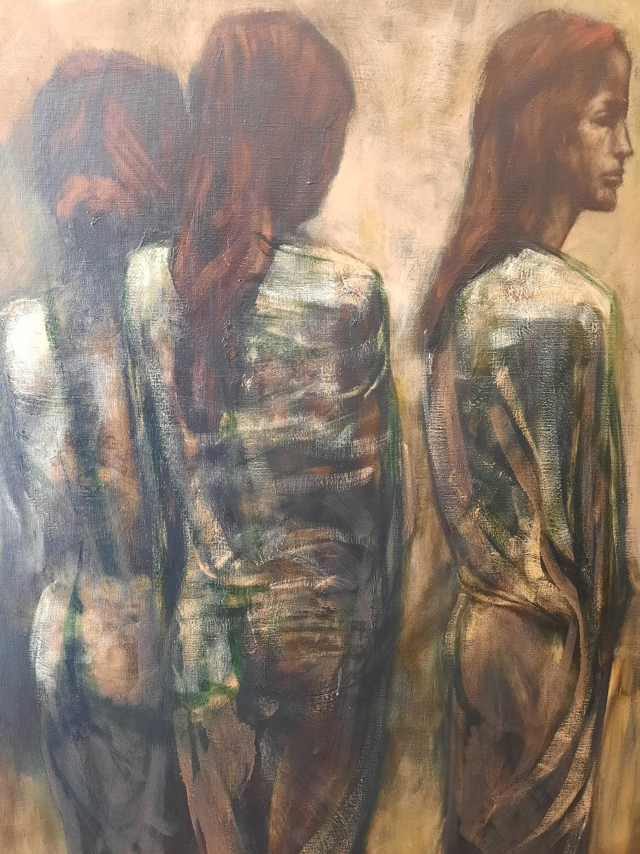 Pierre Laffillé (1938-2011) - Oil On Canvas - The Three Women-photo-3