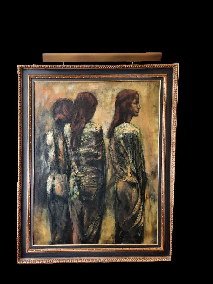 Pierre Laffillé (1938-2011) - Oil On Canvas - The Three Women-photo-4