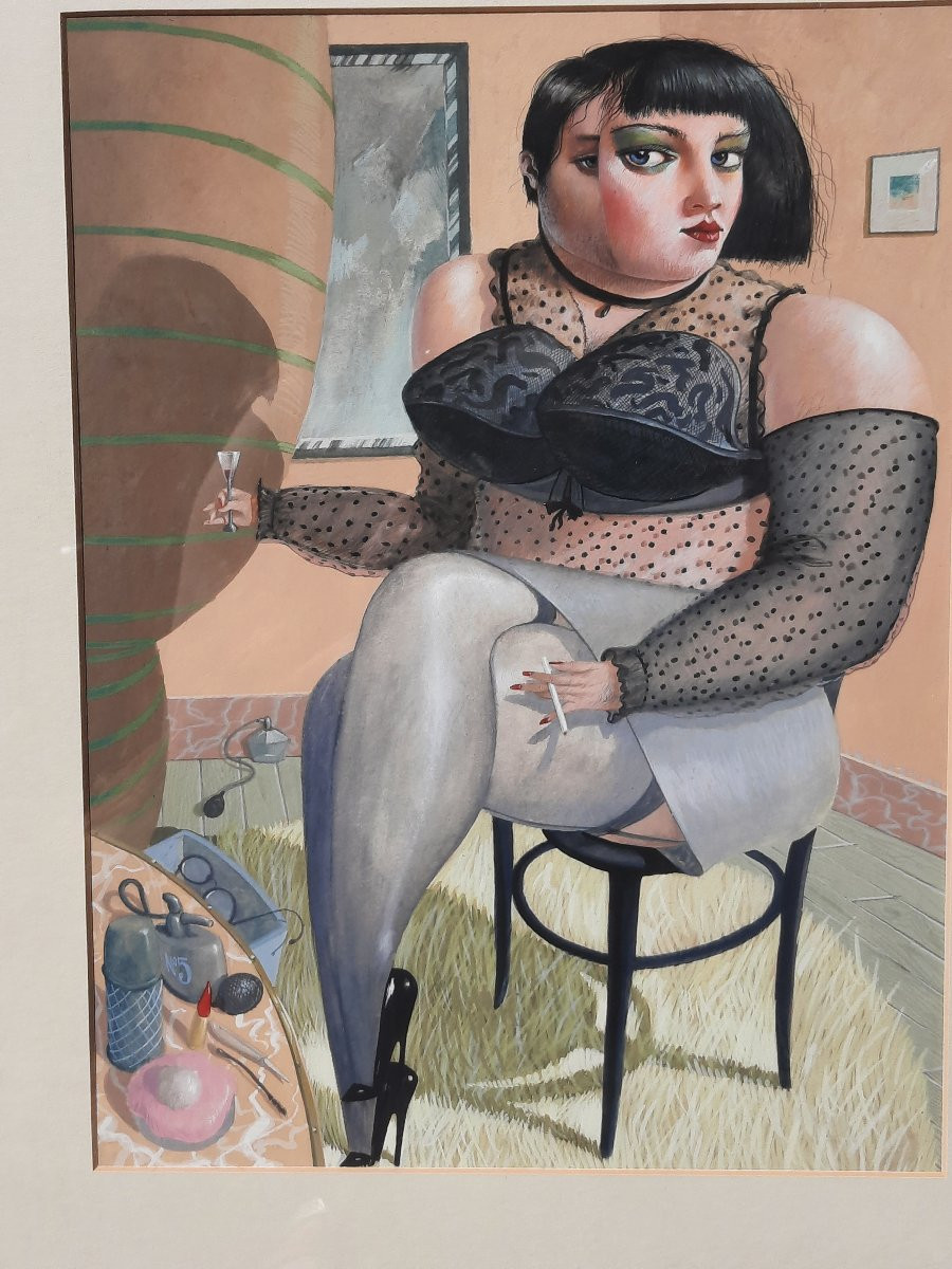 James McNaught (né en 1948) - Gouache - Femme assise-photo-2