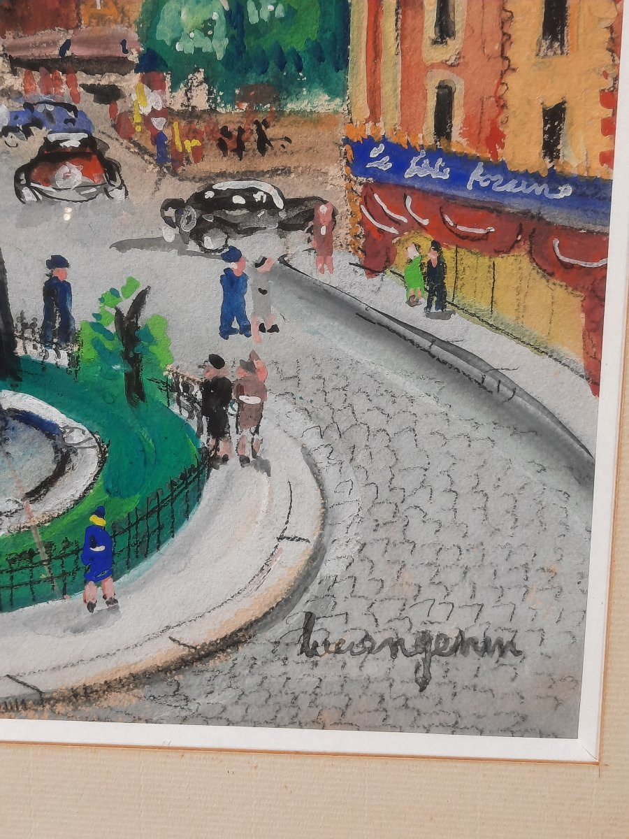 Lucien Genin (1894–1953) - Gouache On Paper - View Of Place Pigalle In Paris-photo-2
