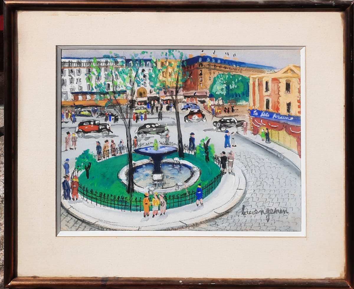 Lucien Genin (1894–1953) - Gouache On Paper - View Of Place Pigalle In Paris-photo-4