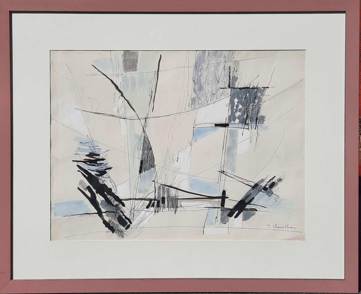 Jean Chevolleau (1924-1996) - Gouache On Paper - Abstract Composition-photo-4