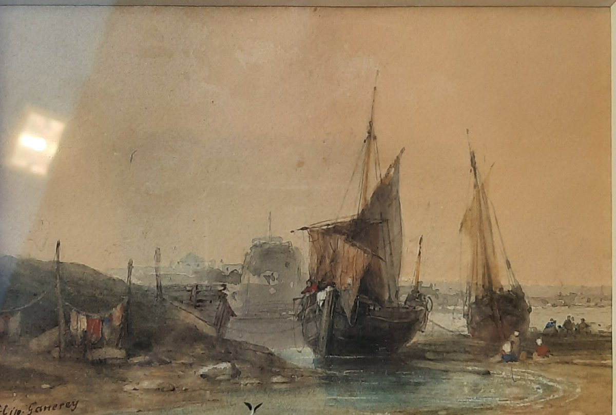 Hippolyte Garneray (1787–1858) - Watercolor On Paper - Marine View-photo-2