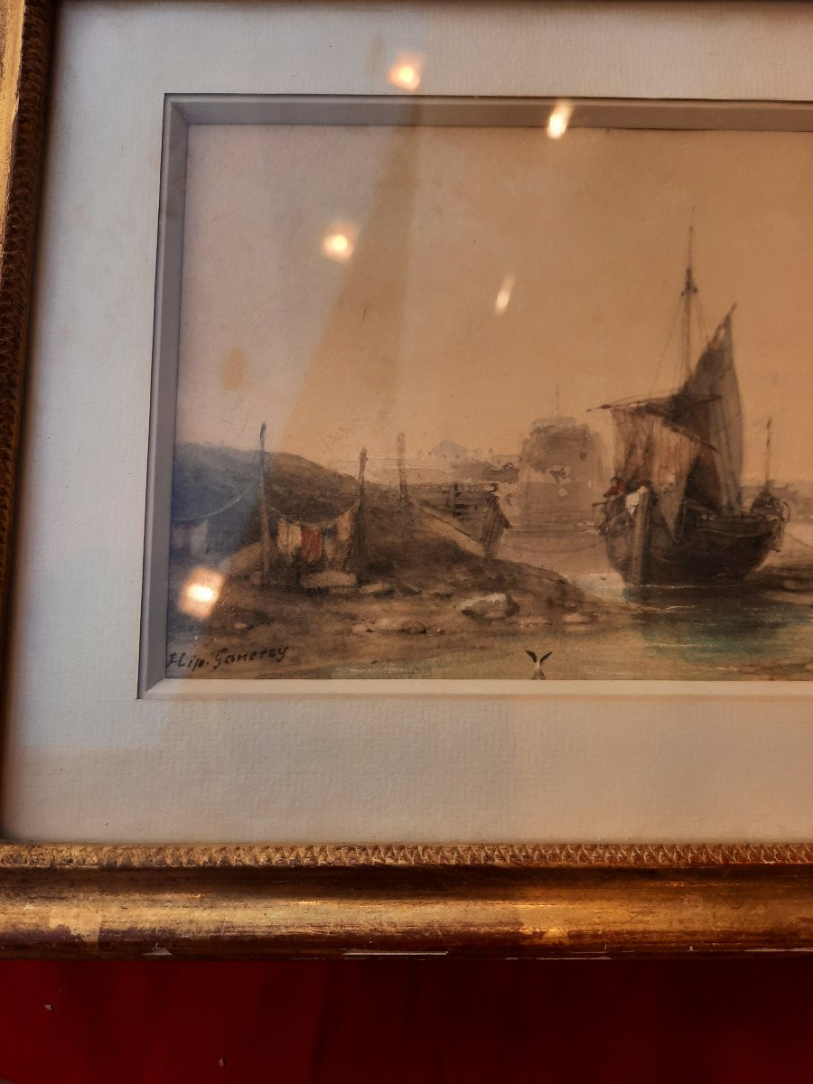 Hippolyte Garneray (1787–1858) - Watercolor On Paper - Marine View-photo-3
