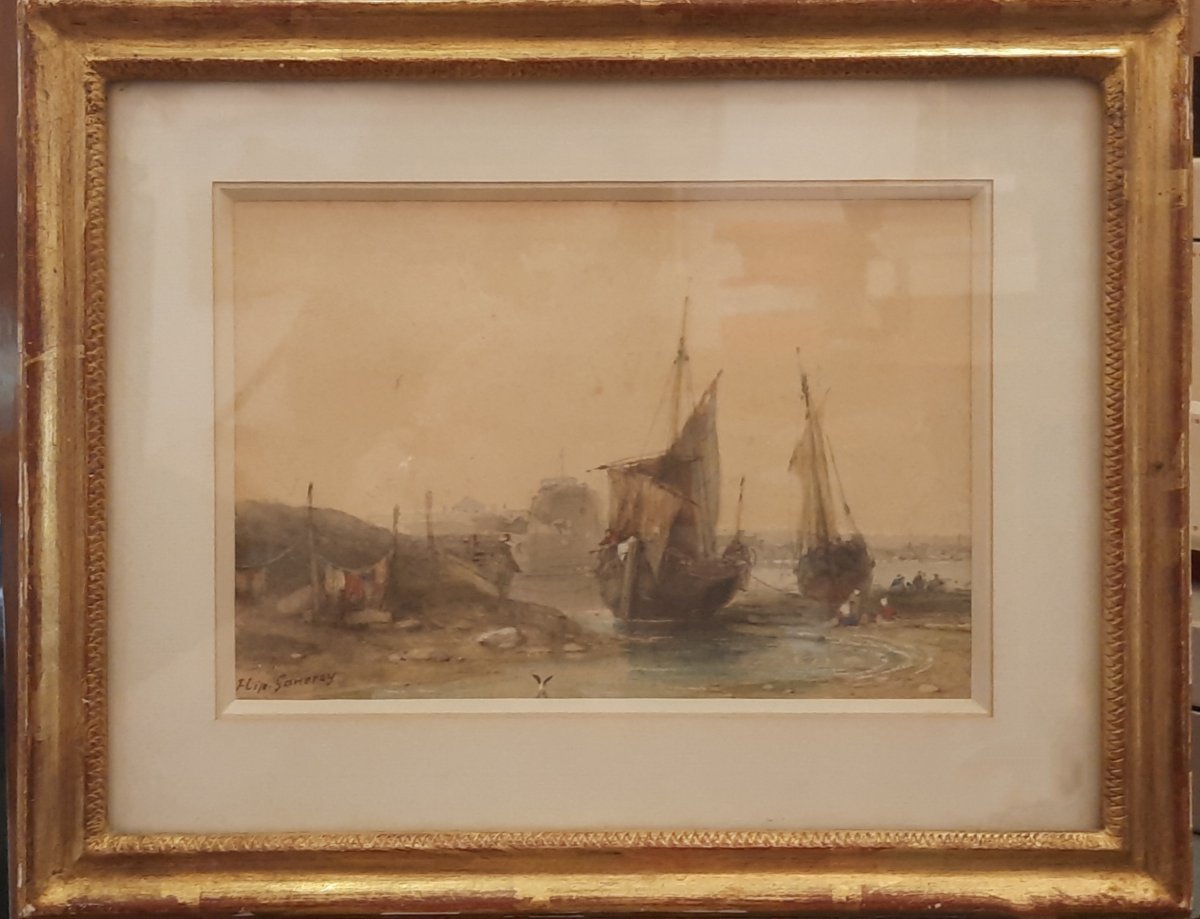 Hippolyte Garneray (1787–1858) - Watercolor On Paper - Marine View-photo-4