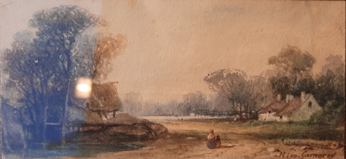 Hippolyte Garneray (1787–1858) - Watercolor On Paper - Triptych Of Landscapes-photo-3