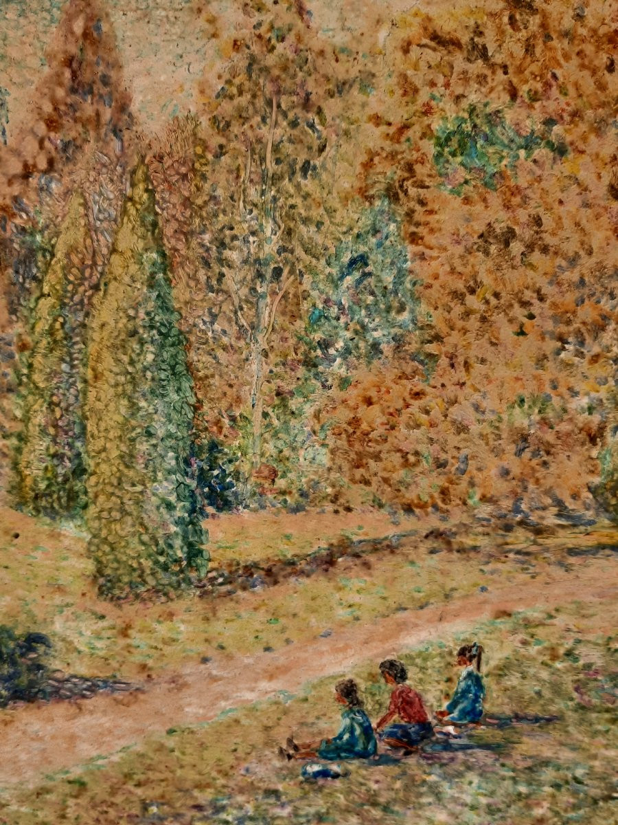 Jean Corbet (1926 - ?) - Oil On Panel - Pointillist Landscape  -photo-3