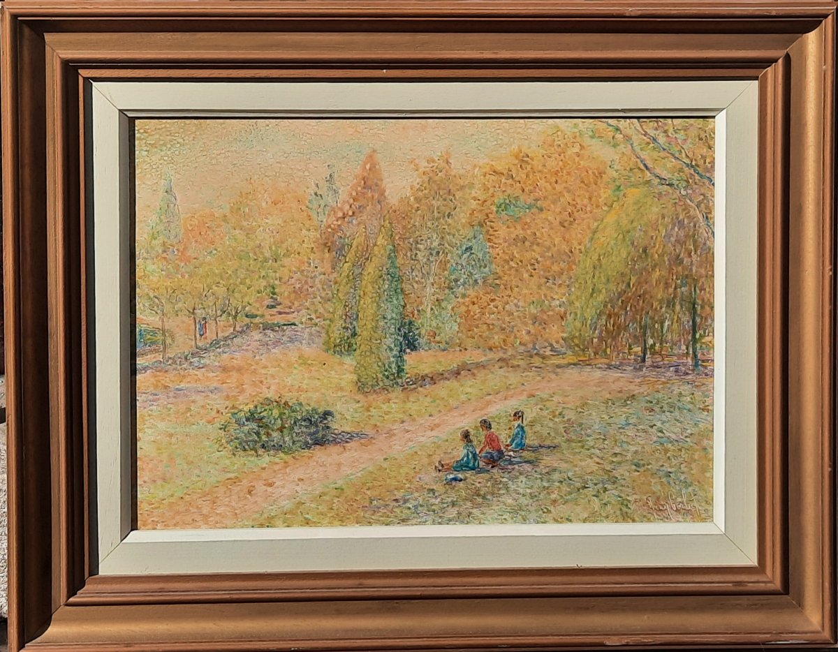 Jean Corbet (1926 - ?) - Oil On Panel - Pointillist Landscape  -photo-4