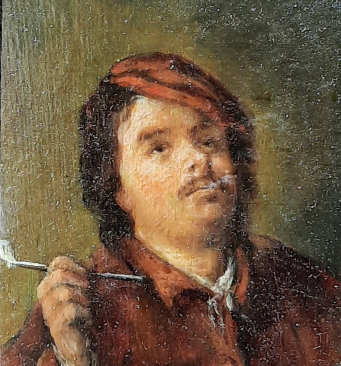 Oil On Wood - The Pipe Smoker - After Adriaen Van Ostade (19th Century)-photo-3