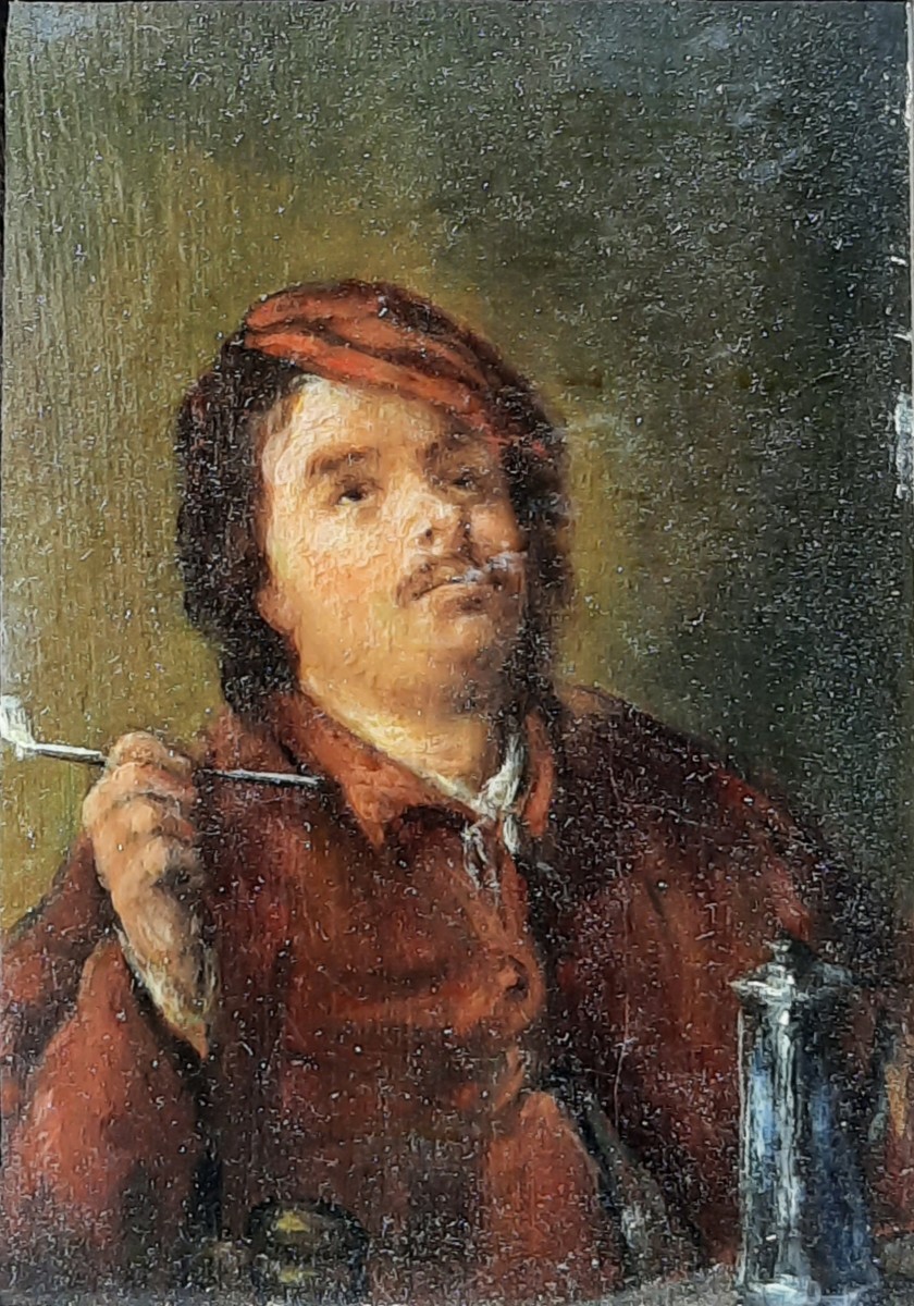 Oil On Wood - The Pipe Smoker - After Adriaen Van Ostade (19th Century)