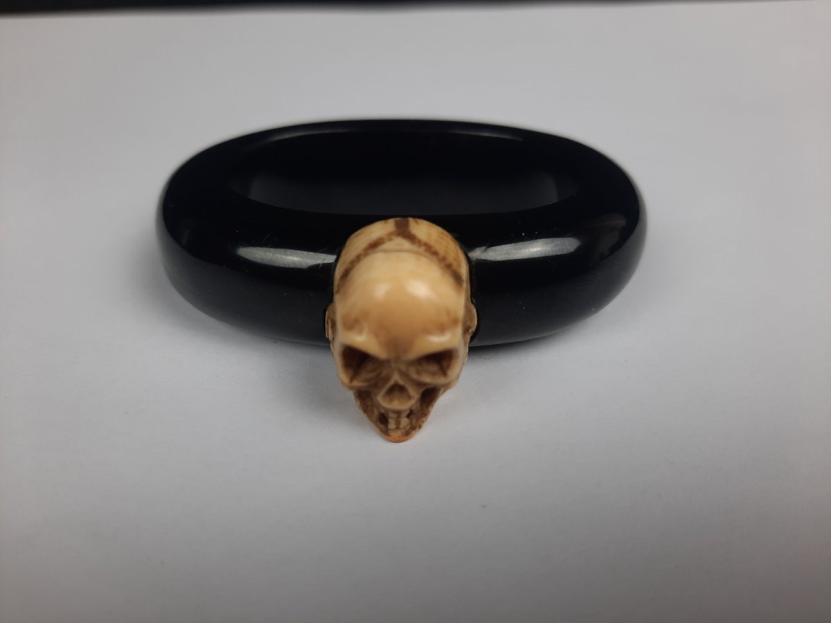 Lacquered Wooden Napkin Ring - Skull 20th Century-photo-2