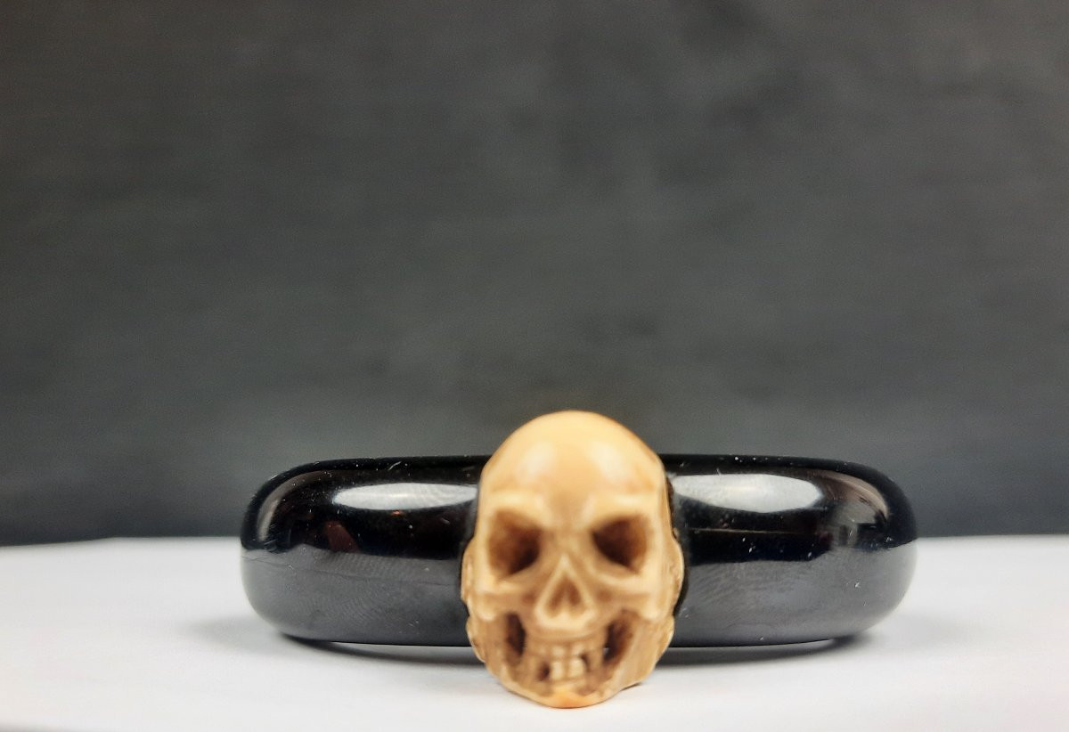 Lacquered Wooden Napkin Ring - Skull 20th Century-photo-3