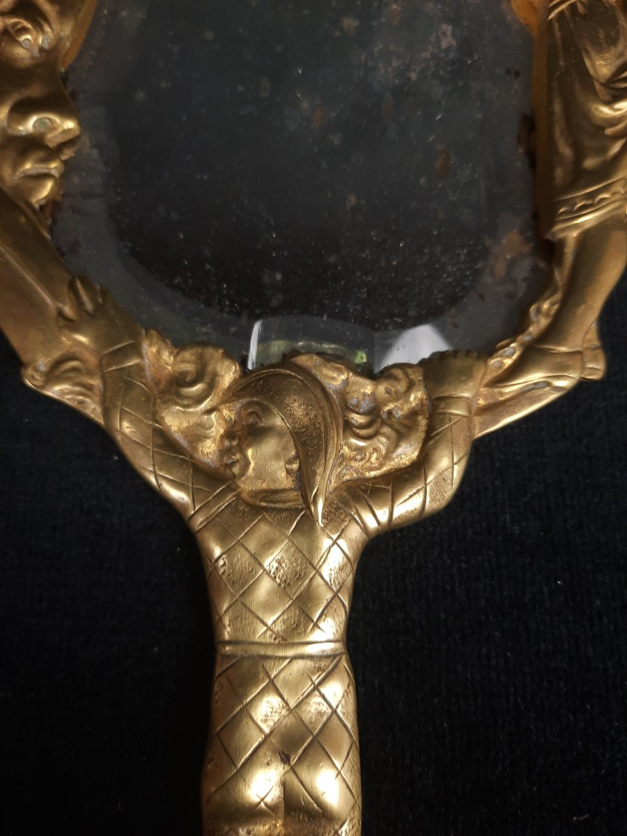 Miroir à main en bronze - Arlequin - Art Nouveau-photo-3