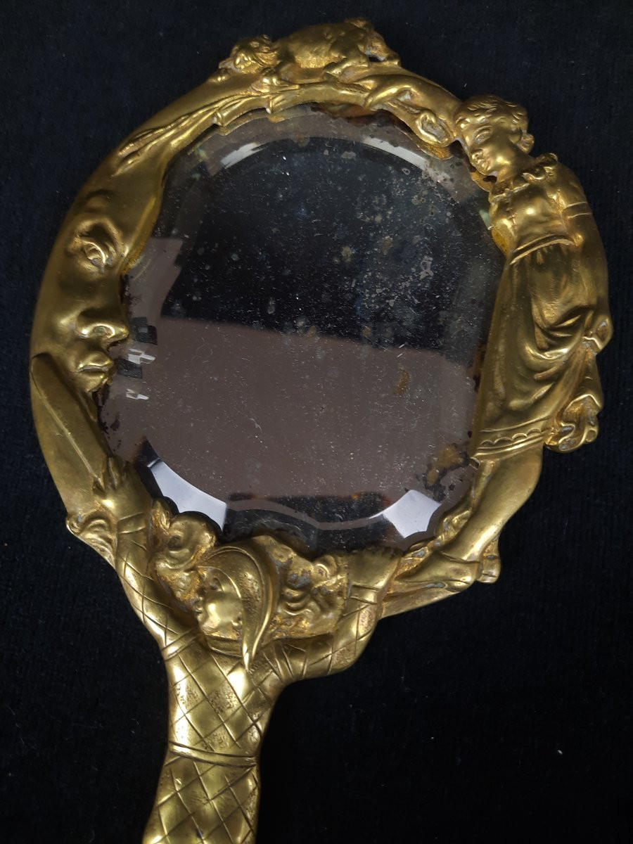 Miroir à main en bronze - Arlequin - Art Nouveau-photo-4