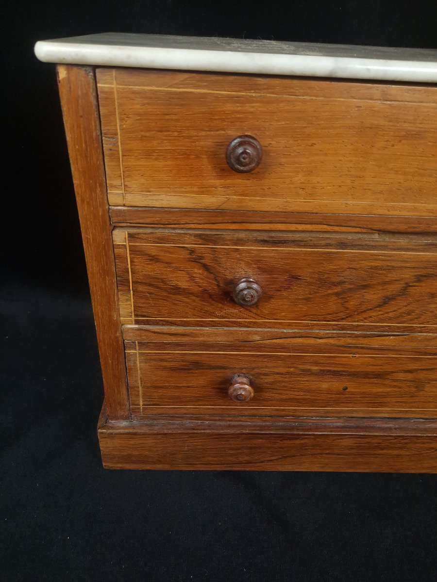 Miniature Chest Of Drawers In Veneered Wood And Marble - 20th Century-photo-2