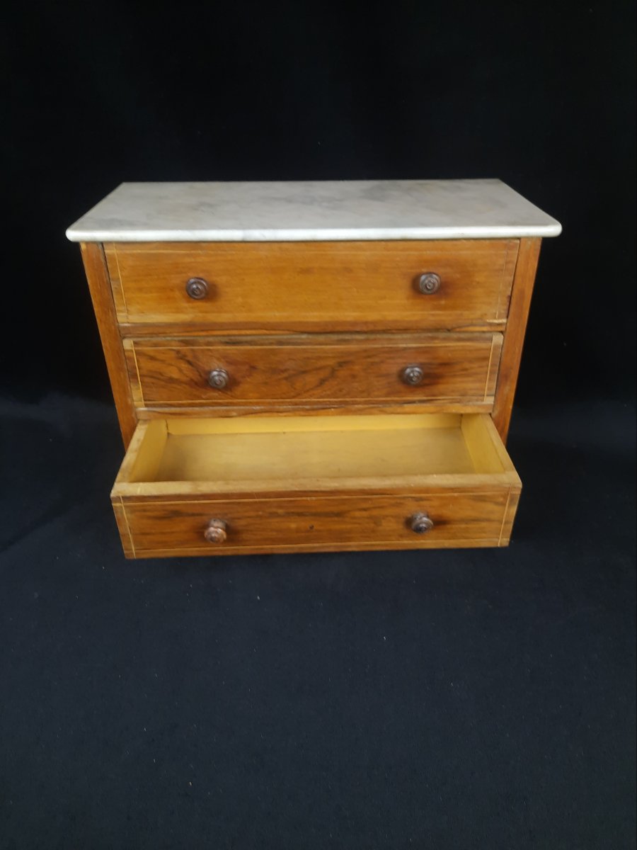 Miniature Chest Of Drawers In Veneered Wood And Marble - 20th Century-photo-4
