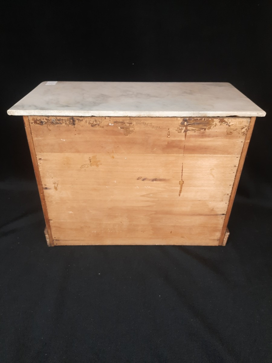 Miniature Chest Of Drawers In Veneered Wood And Marble - 20th Century-photo-3