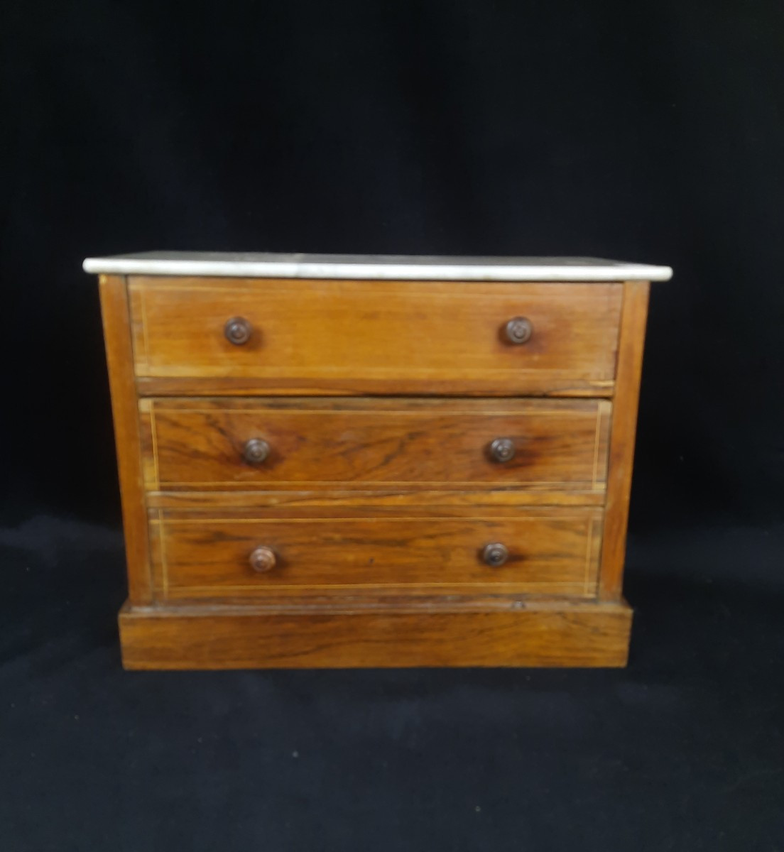 Miniature Chest Of Drawers In Veneered Wood And Marble - 20th Century