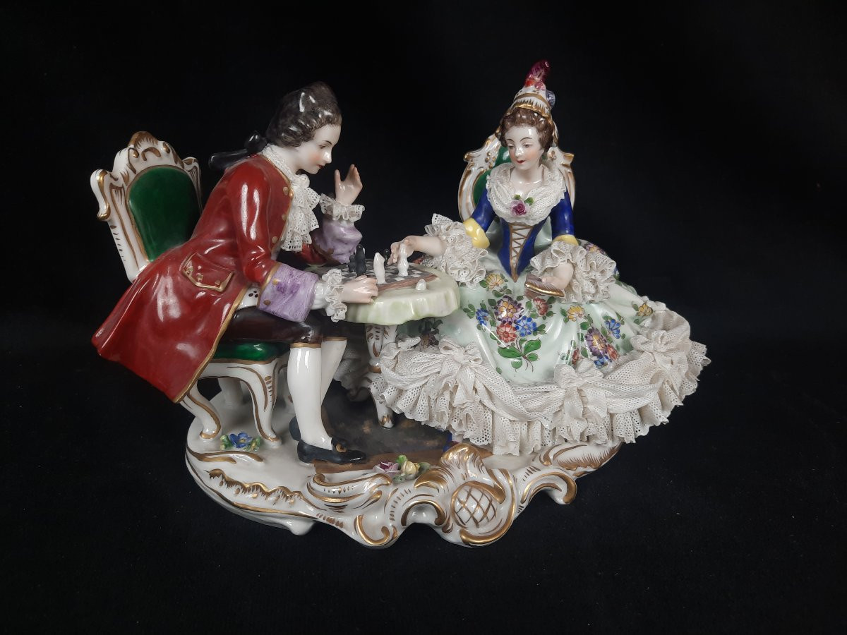 Volkstedt - German Porcelain Group - Chess Players-photo-2