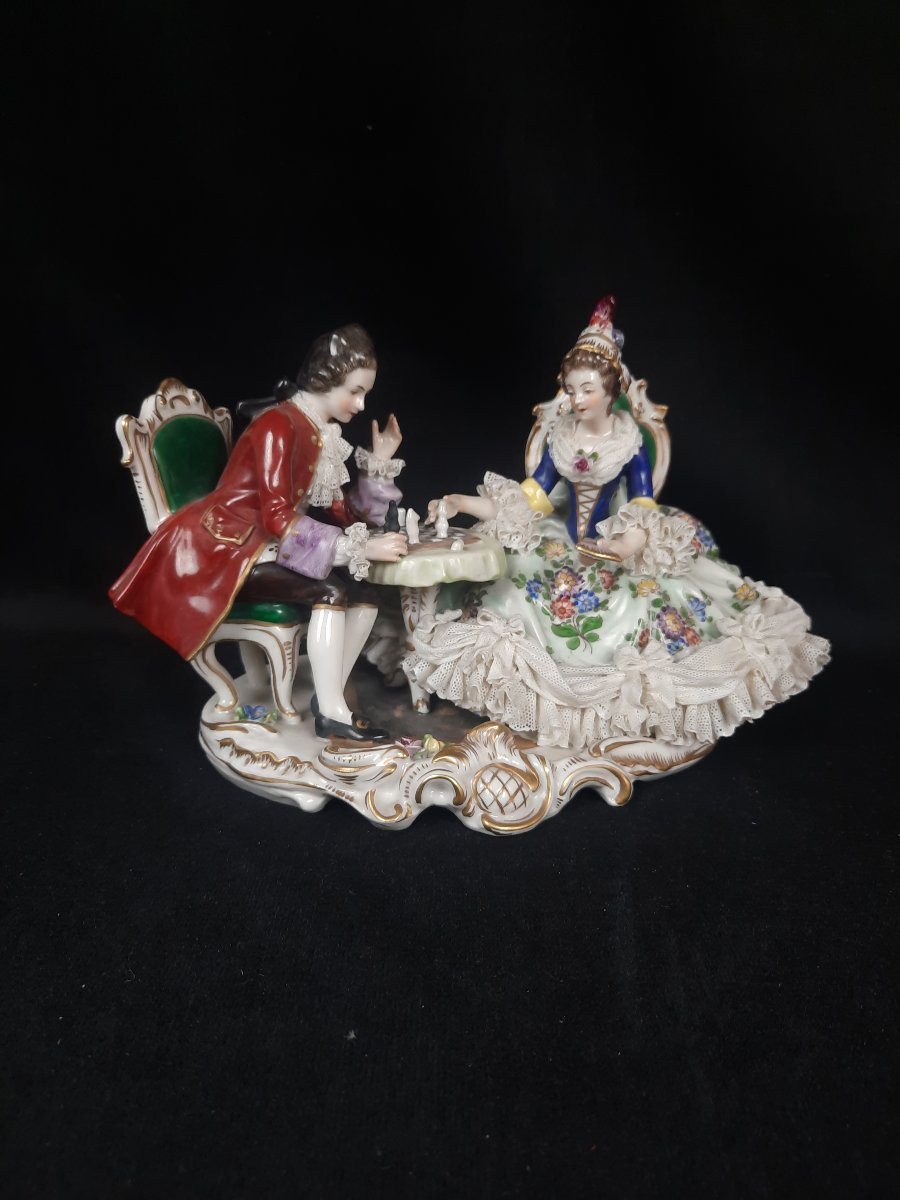 Volkstedt - German Porcelain Group - Chess Players-photo-3