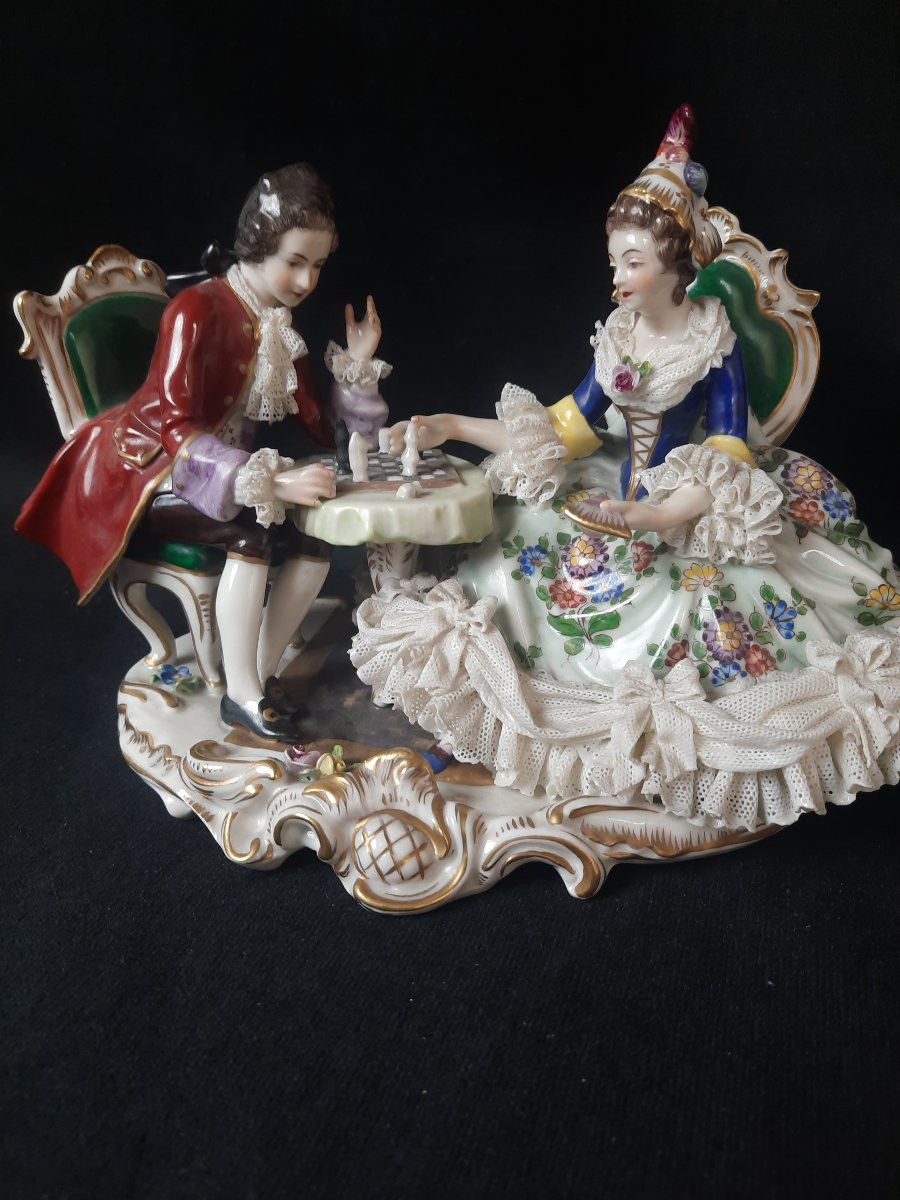 Volkstedt - German Porcelain Group - Chess Players-photo-4
